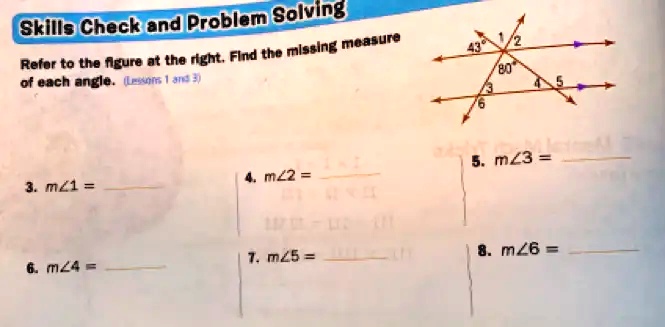 skills check and problam golving measure refar to the fgure at the rght flnd the mlssing of each angle lestin 0 mz3 mz2 mli mzs mz6 mz4 98108