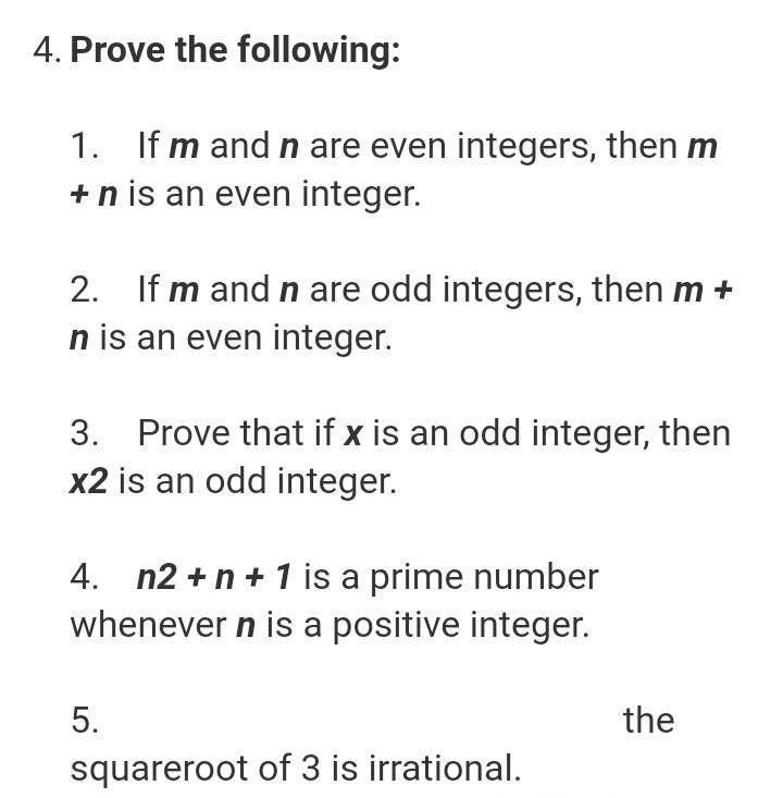 SOLVED: 4. Prove the following: 1. If m and n are even integers, then m ...