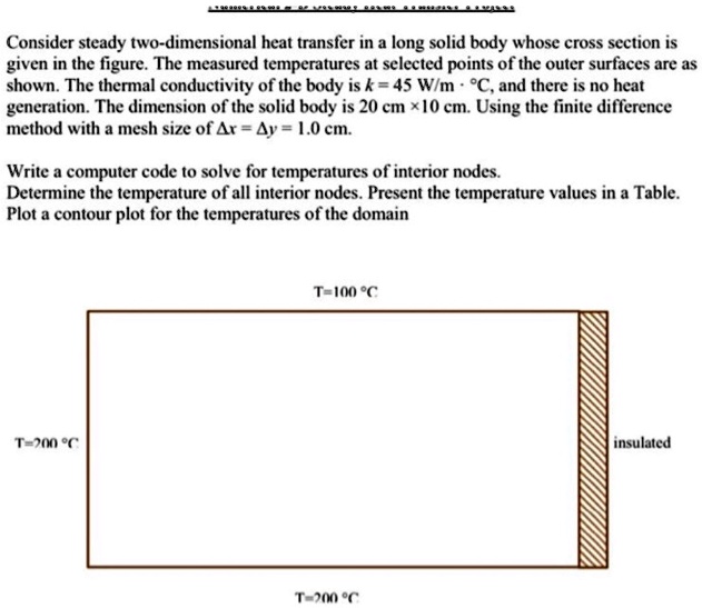 Consider steady two-dimensional heat transfer in a long solid body ...