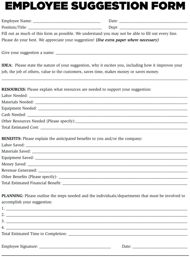 Suggestion Document EMPLOYEE SUGGESTION FORM Employee...