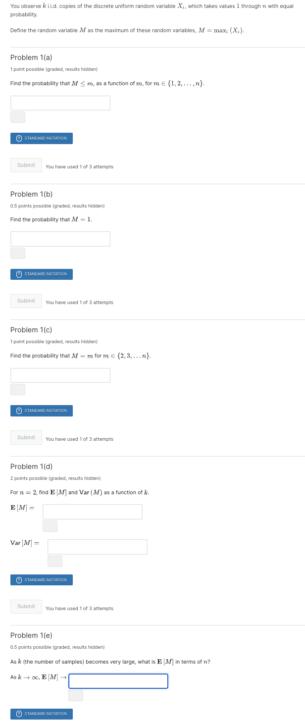 Solved You Observe K Iid Copies Of The Discrete Uniform Random Variable Xi Which Takes 9851