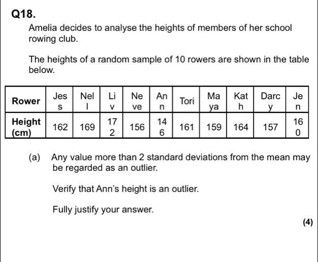 SOLVED Amelia decides to analyze the heights of members of her school