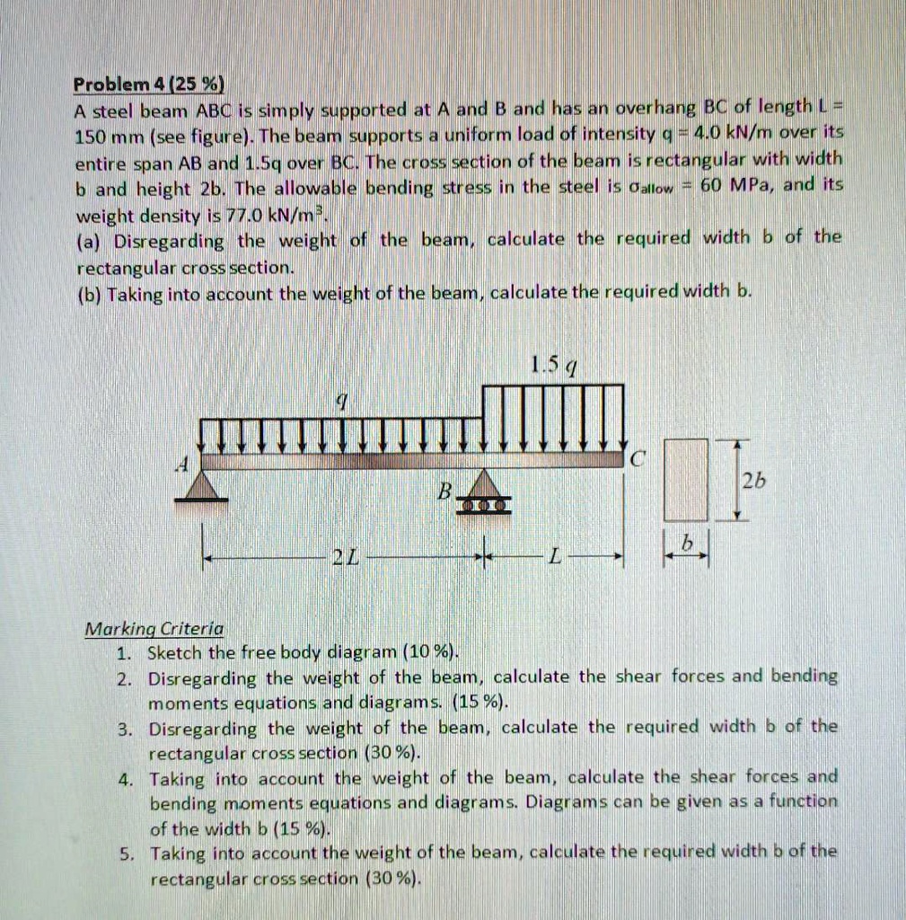 SOLVED: Problem 4 (25%) A steel beam ABC is simply supported at A and B ...