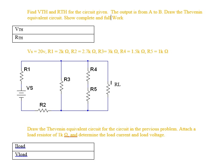 SOLVED: Create a circuit in Multisim and record the results. Find VTH ...