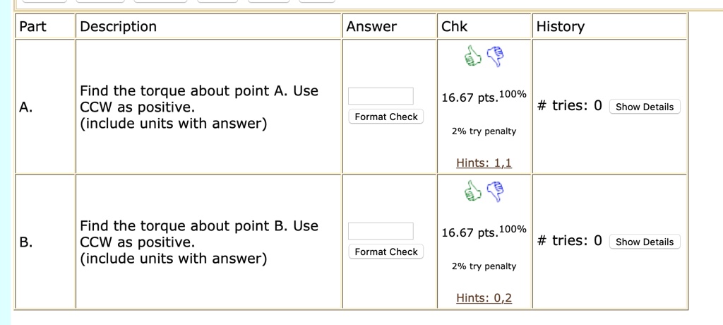 SOLVED: Part Description Answer Chk History Find the torque about point ...