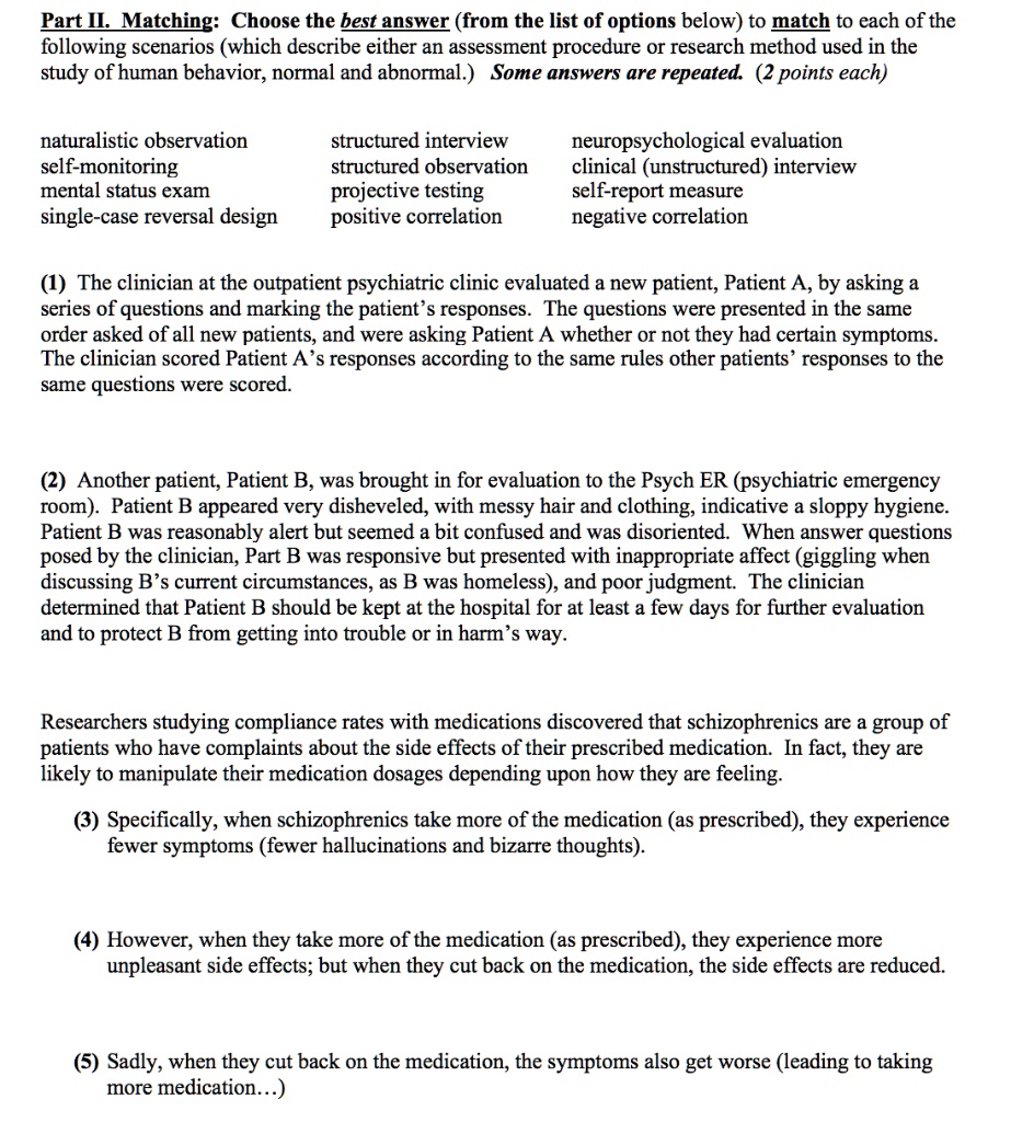 Part II. Matching Choose the best answer (from the list of options