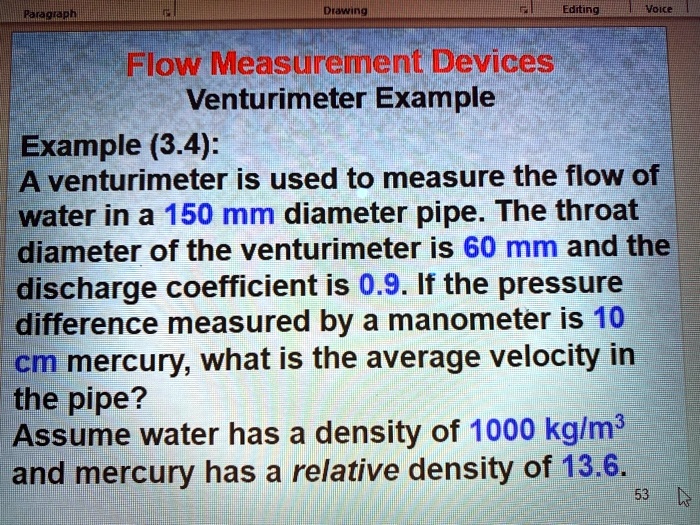 SOLVED Title Flow Measurement Devices Venturimeter Example Example