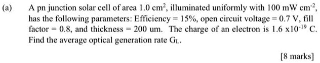 (a) A pn junction solar cell of area 1.0 cm^2, illuminated uniformly ...