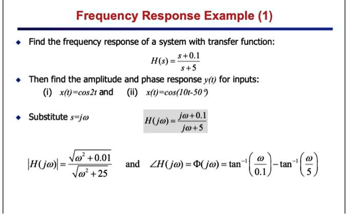 SOLVED: Frequency Response Example (1) Find The Frequency Response Of A ...