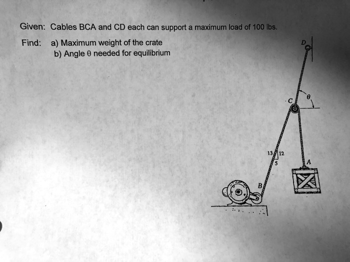 SOLVED: Given: Cables BCA and CD each can support maximum load of 100 ...