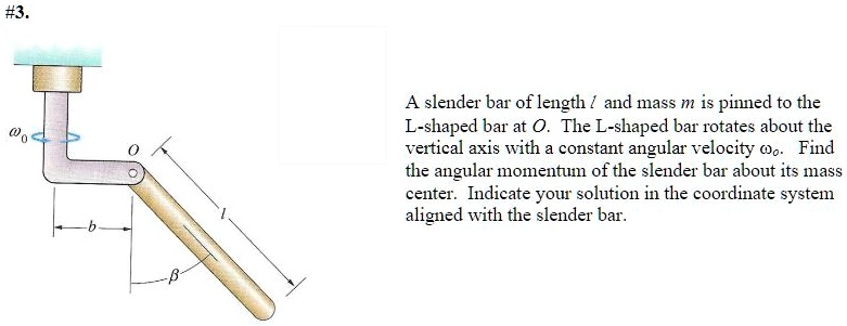 A slender bar of length L and mass m is pinned to the L-shaped bar at O ...