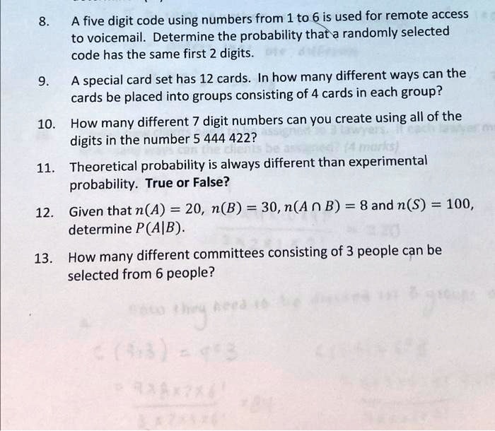 SOLVED: A five-digit code using numbers from 1 to 6 is used for remote ...