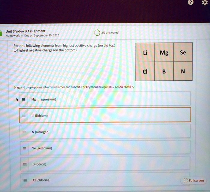 SOLVED Unit 3 Vidco Assignment Homework September 29, 2020 2/3 answer correct Sort the