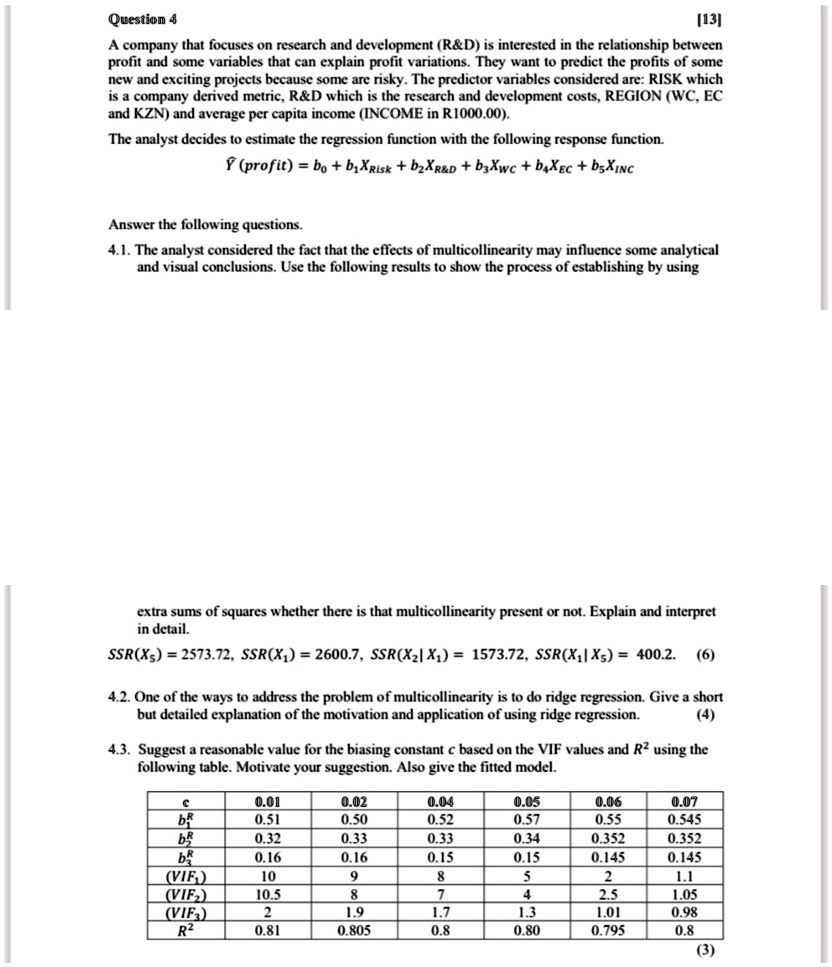 question 4 13 a company that focuses on research and development rd is interested in the relationship between profit and some variables that can explain profit variations they want to predic 23253