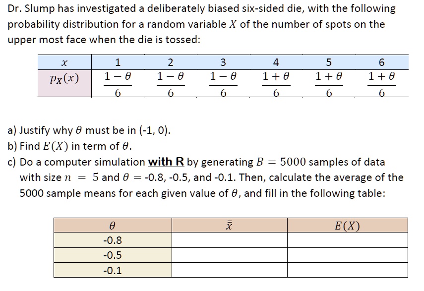 SOLVED Dr. Slump has investigated a deliberately biased sixsided die
