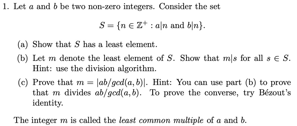 SOLVED: Let A And B Be Two Non-zero Integers. Consider The Set S = N ...