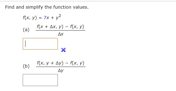find and simplify the function values fx y 7x y2 fx axy flxy flxy ay  flxy ay 19477