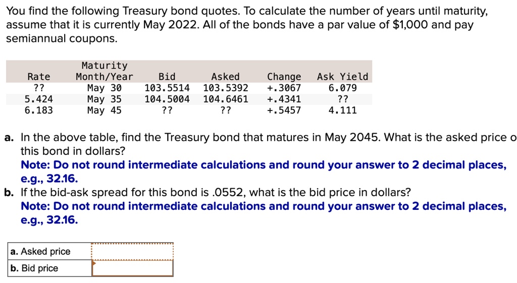 SOLVED: You Find The Following Treasury Bond Quotes. To Calculate The ...