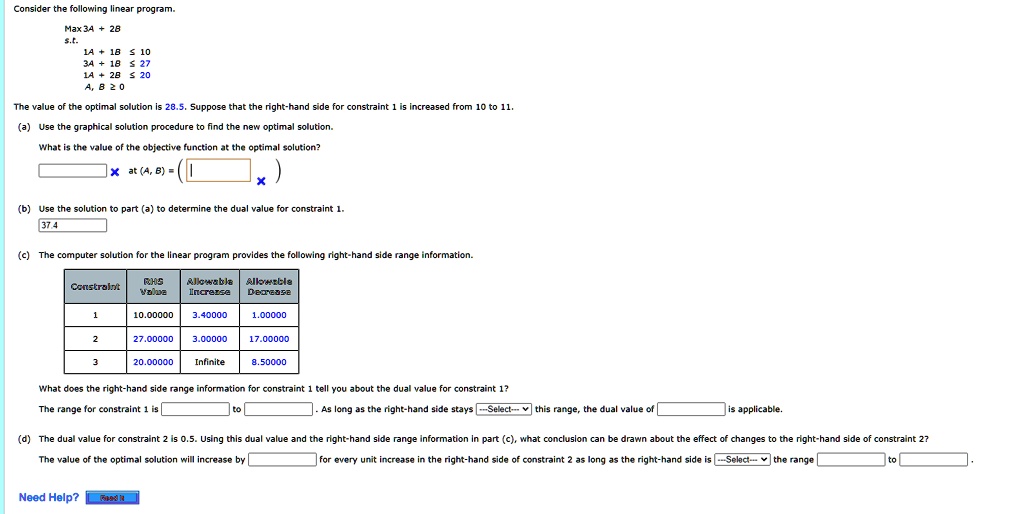 SOLVED: Consider the following linear program. s.t. 1A + 18 â‰¤ 10 3A ...