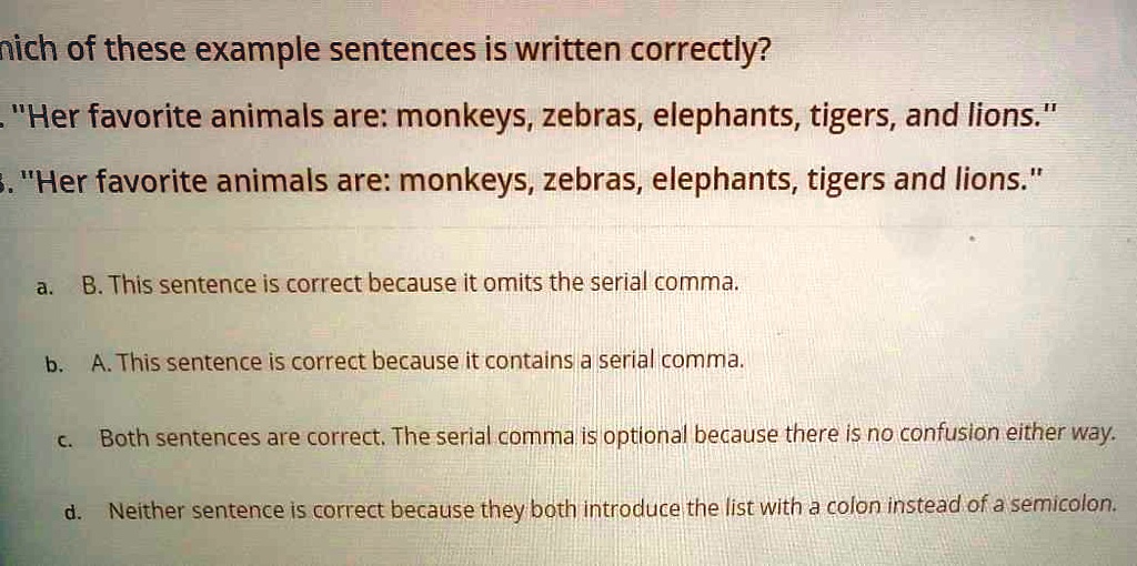 SOLVED Which of these example sentences is written correctly? "Her