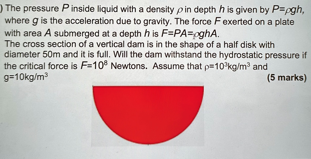SOLVED: Texts: The pressure P inside a liquid with a density p at a ...