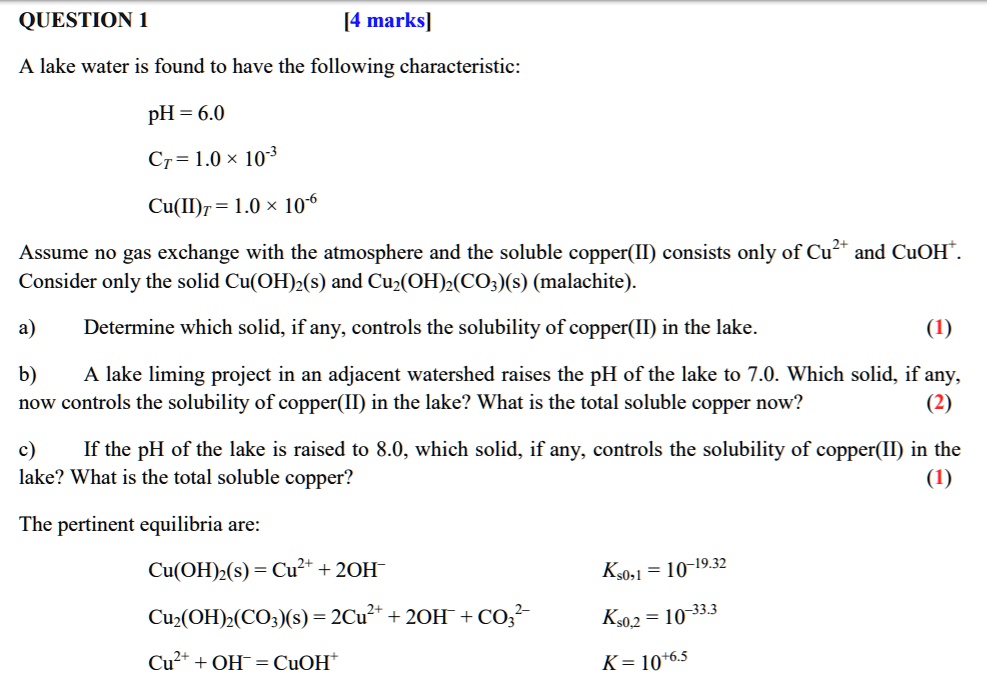 SOLVED: A lake water is found to have the following characteristics: pH ...