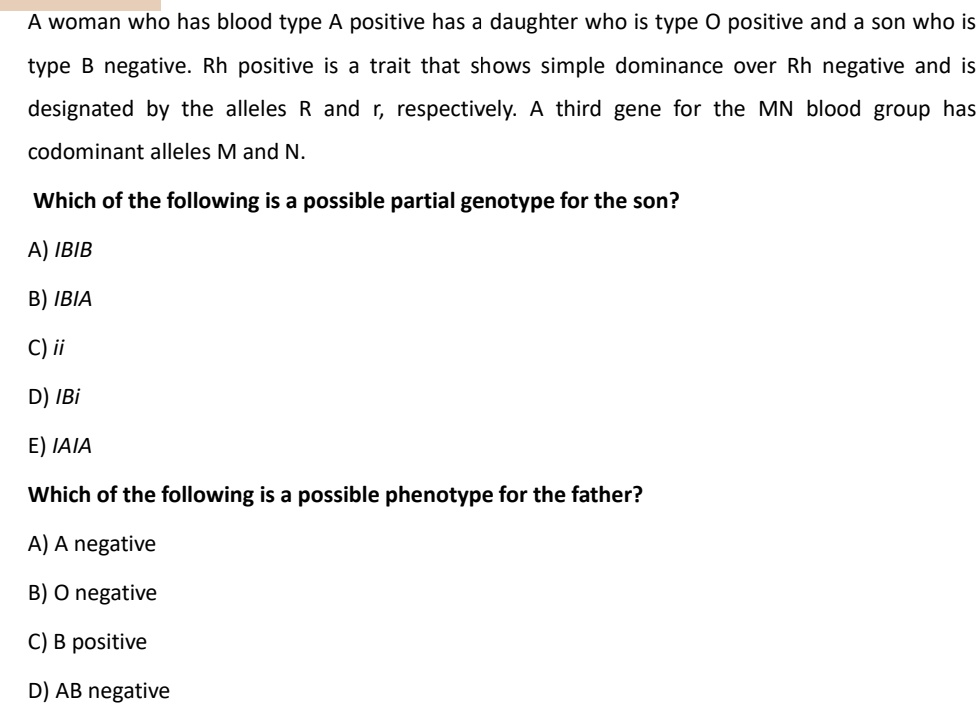 a woman who has blood type a positive has a daughter who is type 0 ...