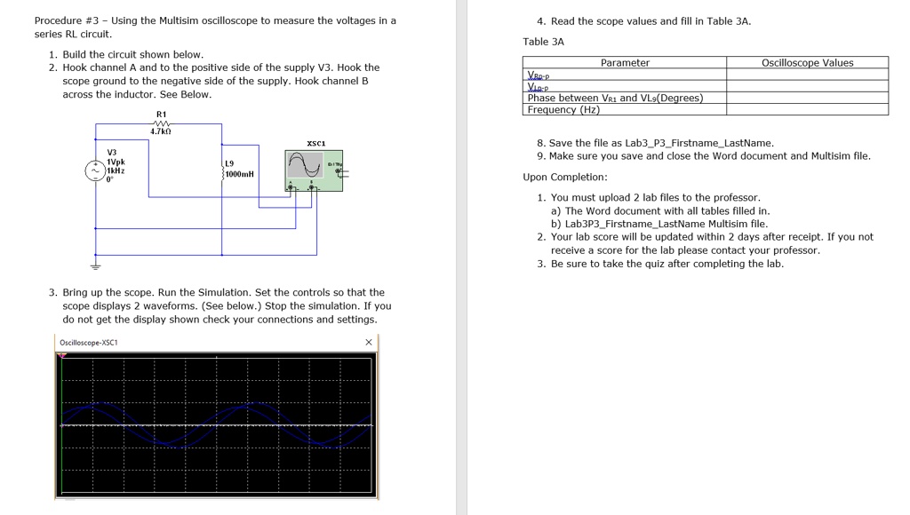 SOLVED: Procedure #3 - Using the Multisim oscilloscope to measure the ...