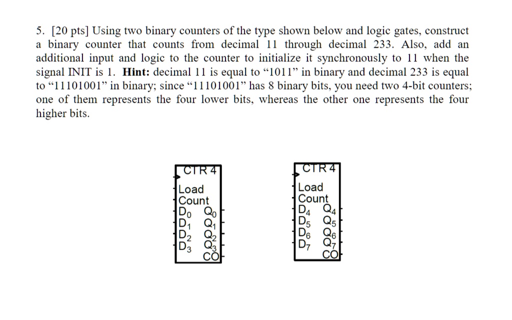 SOLVED: Using two binary counters of the type shown below and logic