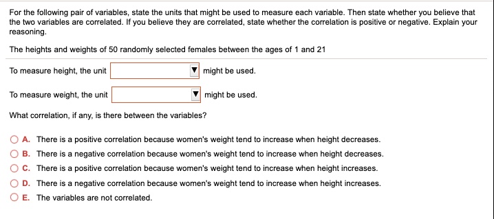 SOLVED For the following pair of variables state the units that