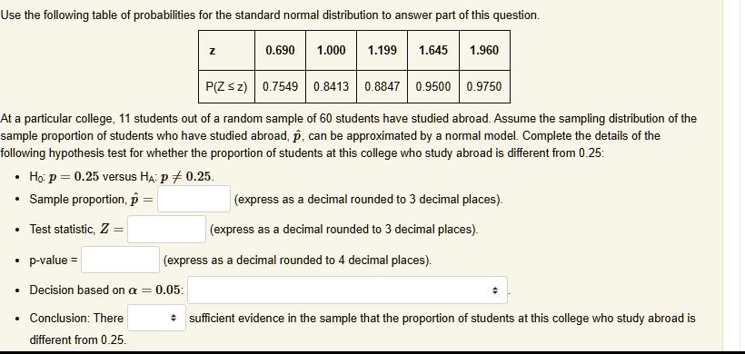 use the following table of probabilities for the standard normal distribution to answer part of this question z 0690 1000 1199 1645 1960 pz le z 07549 08413 08847 09500 09750 at a particular 26132