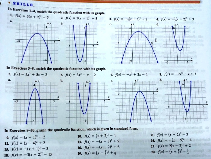 Solved Skile Enkc 1 4 Match The Quadratic Function Flr 26 2 5 Fg 26 Erunh F 3 2 2 Flx U 2f 3 In Exercises 5 8 Match The