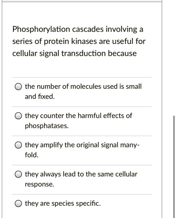 SOLVED Phosphorylation cascades involving a series of protein kinases are useful for cellular