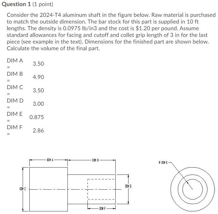 SOLVED Question 1(1point Consider the 2024T4 aluminum shaft in the