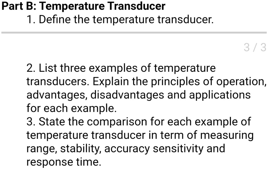 SOLVED Part B Temperature Transducer 1. Define the temperature