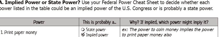 SOLVED Implied Power or State Power Use your Federal Power