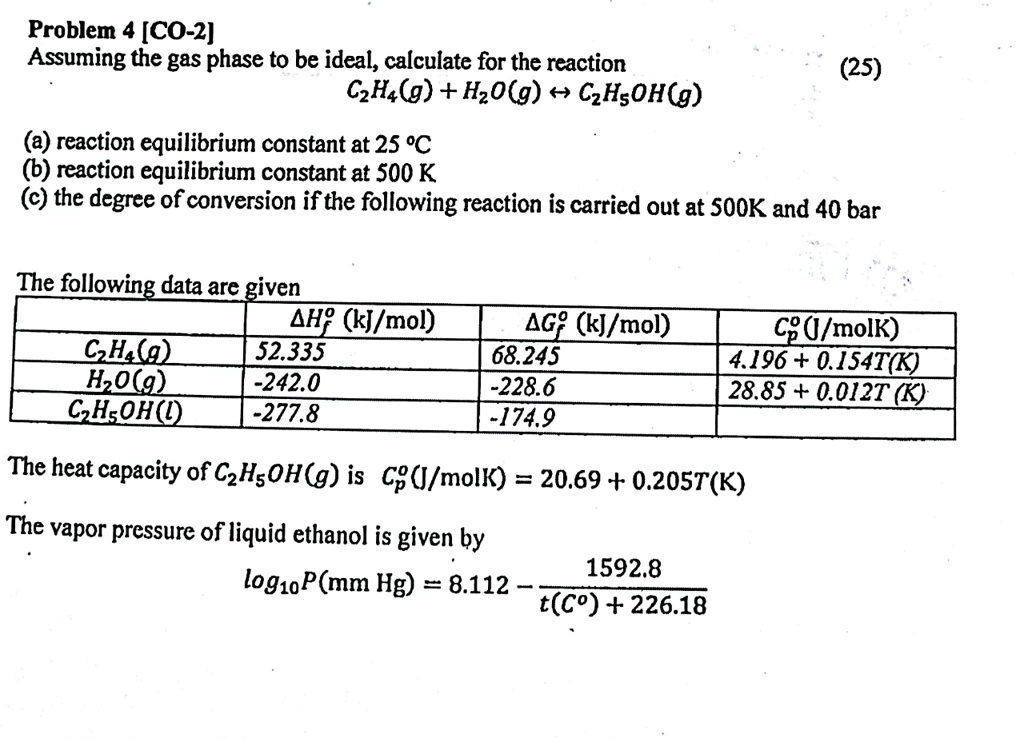 problem 4 co 2 assuming the gas phase to be ideal calculate for the ...