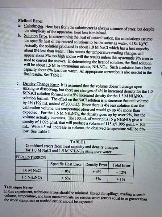 SOLVED Method Error Calorimeter Heat loss from the calorimeter is