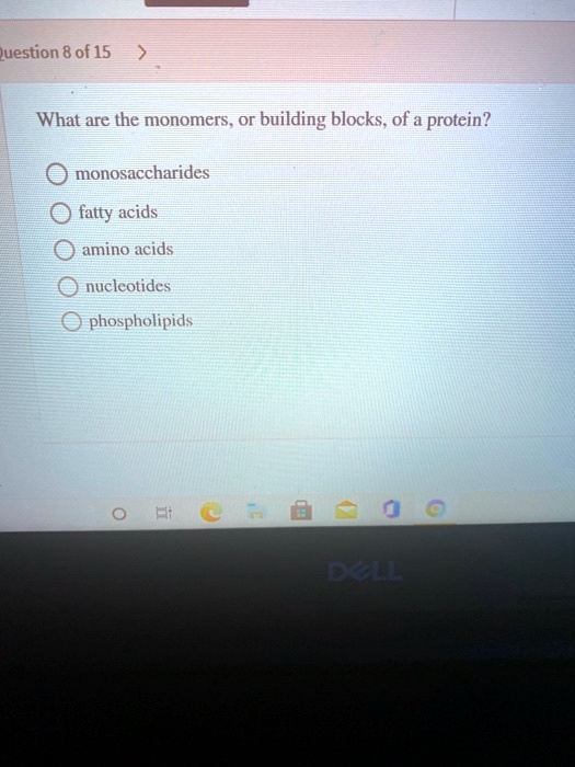 SOLVED Question 8 of 15 What are the monomers, or building blocks, of