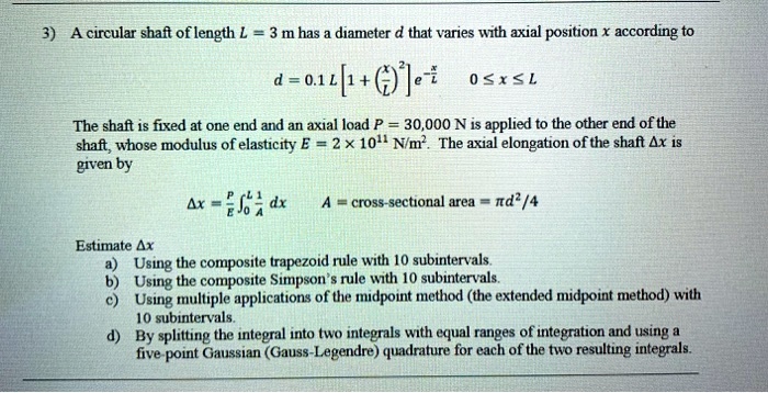 SOLVED: A circular shaft of length L = 3 m has a diameter d that varies ...