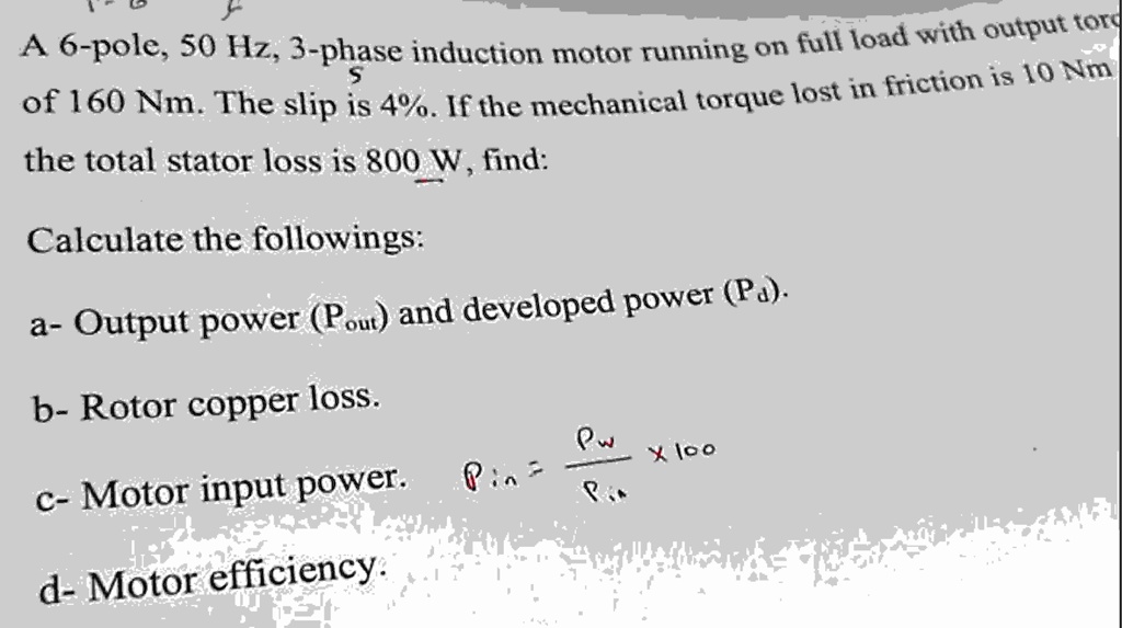 A 6-pole, 50 Hz, 3-phase induction motor running on full load with ...