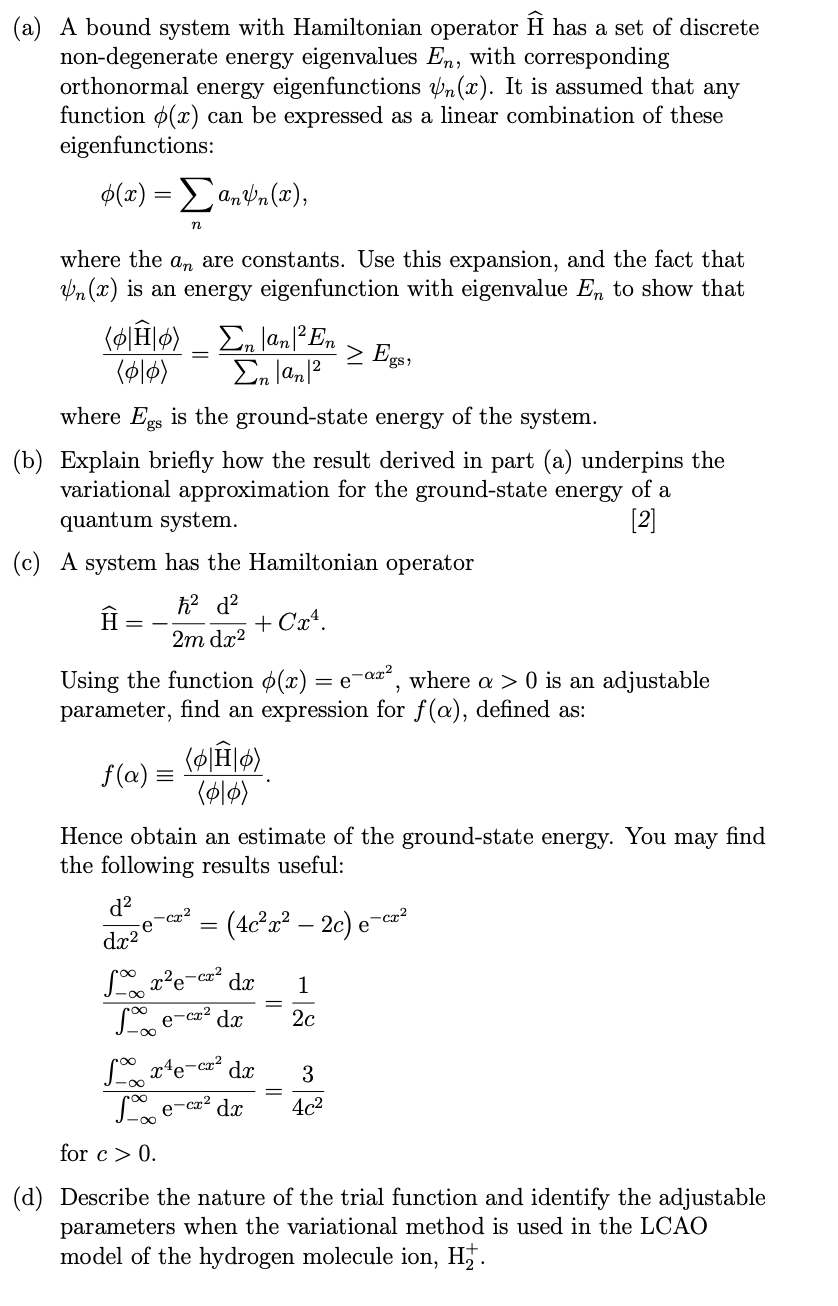 (a) A bound system with Hamiltonian operator H has a set of discrete ...