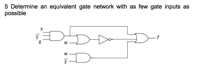 5 Determine an equivalent gate network with as few gate inputs as possible