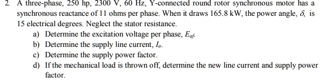 a three phase 250 hp 2300 v 60 hz y connected round rotor synchronous ...
