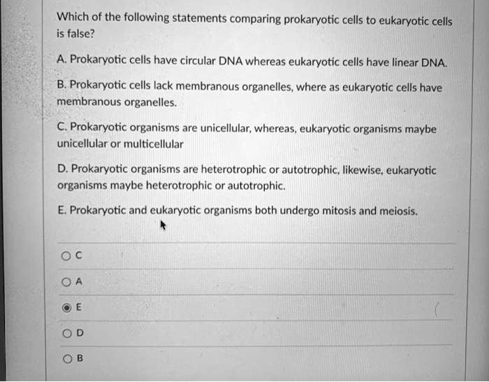 SOLVED: Which of the following statements comparing prokaryotic cells