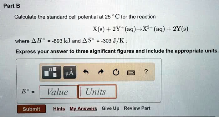 SOLVED: ' Calculate the standard cell potential at 25 C for the ...