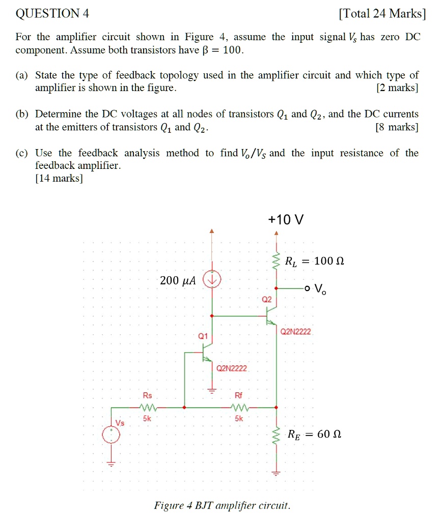 SOLVED QUESTION 4 [Total 24 Marks] For the amplifier circuit shown in