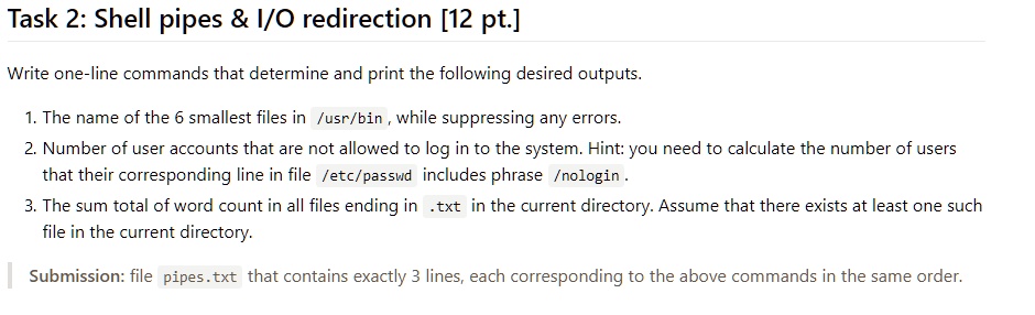 SOLVED: Please do use the Ubuntu terminal Task 2: Shell pipes I/O ...