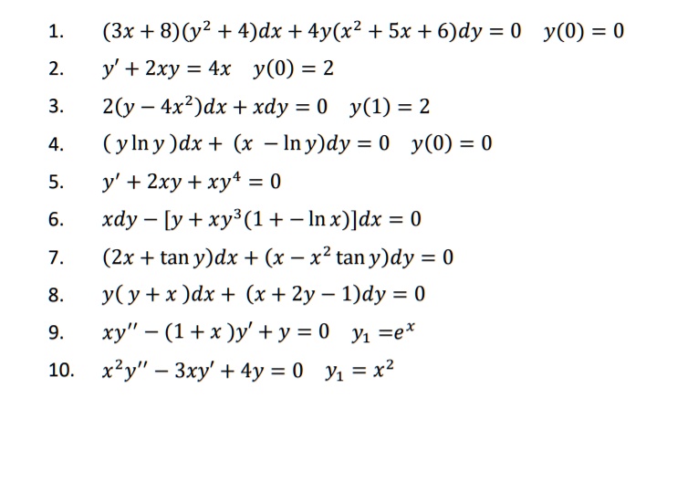 Solved 3x 8 Y2 4 Dx 4y X2 Sx 6 Dy 0 Y 0 0 Y 2xy 4x Y 0 2 2 Y 4x2 Dx Xdy 0 Y 1