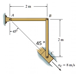 SOLVED: A slider block (C) moves at 8 m/s down an inclined groove.  Determine the angular velocities of links AB and BC, at the instant shown.  Please use the Instantaneous Center of